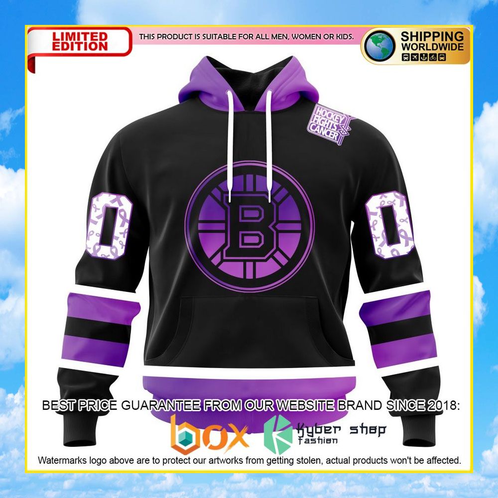 NEW NHL Boston Bruins Black Hockey Fights Cancer Personalized 3D Hoodie, Shirt 10
