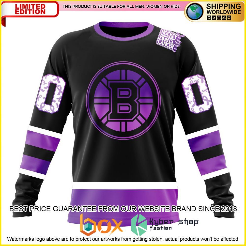 NEW NHL Boston Bruins Black Hockey Fights Cancer Personalized 3D Hoodie, Shirt 23