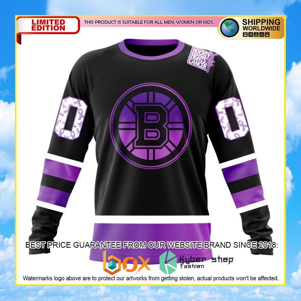 NEW NHL Boston Bruins Black Hockey Fights Cancer Personalized 3D Hoodie, Shirt 32
