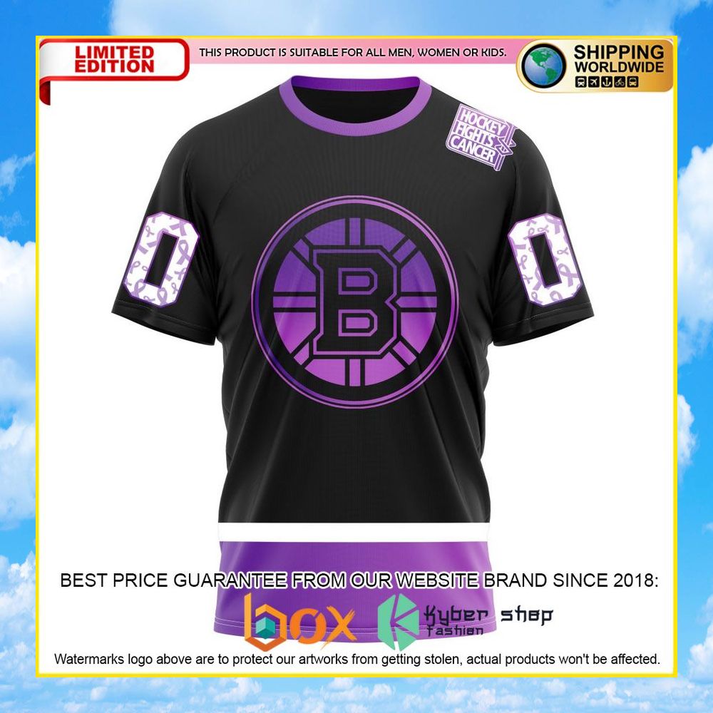 NEW NHL Boston Bruins Black Hockey Fights Cancer Personalized 3D Hoodie, Shirt 34