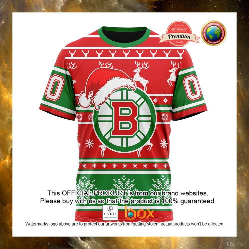 HOT NHL Boston Bruins Santa Hat Custom 3D Hoodie, T-Shirt 12