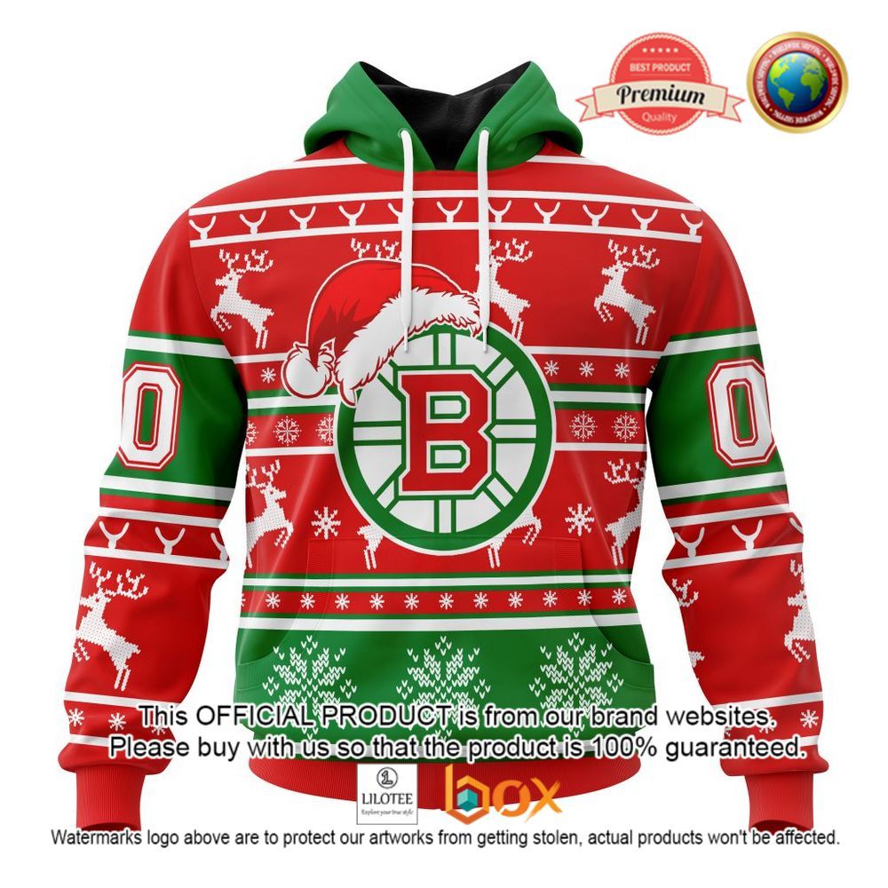 HOT NHL Boston Bruins Santa Hat Custom 3D Hoodie, T-Shirt 1