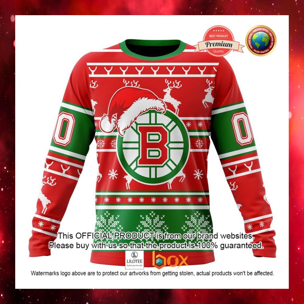 HOT NHL Boston Bruins Santa Hat Custom 3D Hoodie, T-Shirt 10