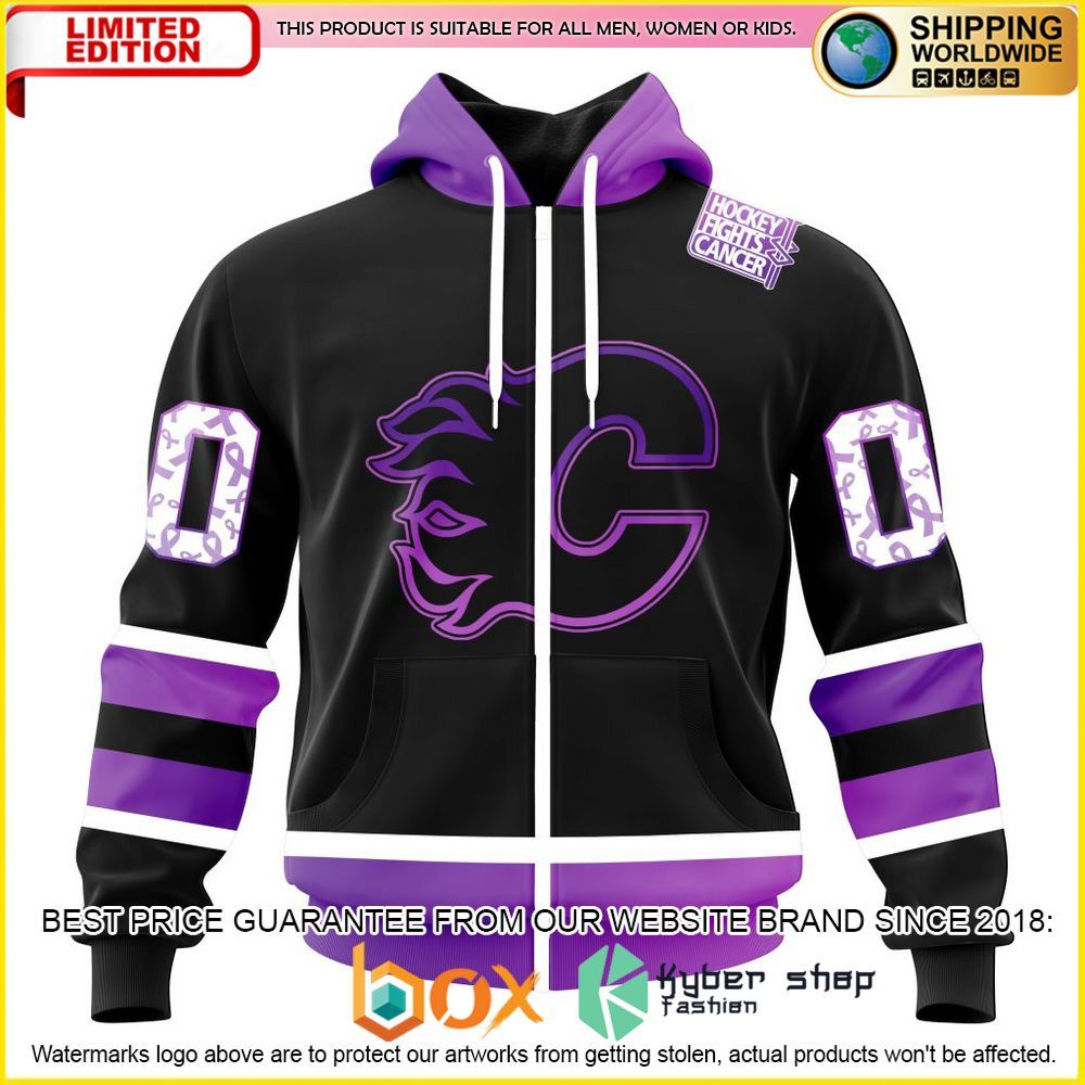 NEW NHL Calgary Flames Black Hockey Fights Cancer Personalized 3D Hoodie, Shirt 19