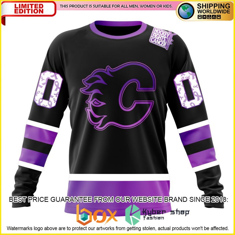 NEW NHL Calgary Flames Black Hockey Fights Cancer Personalized 3D Hoodie, Shirt 6