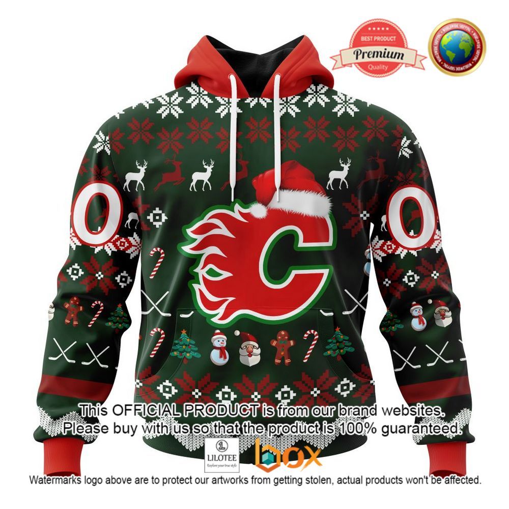 HOT NHL Calgary Flames Team Santa Hat Custom 3D Hoodie, T-Shirt 1