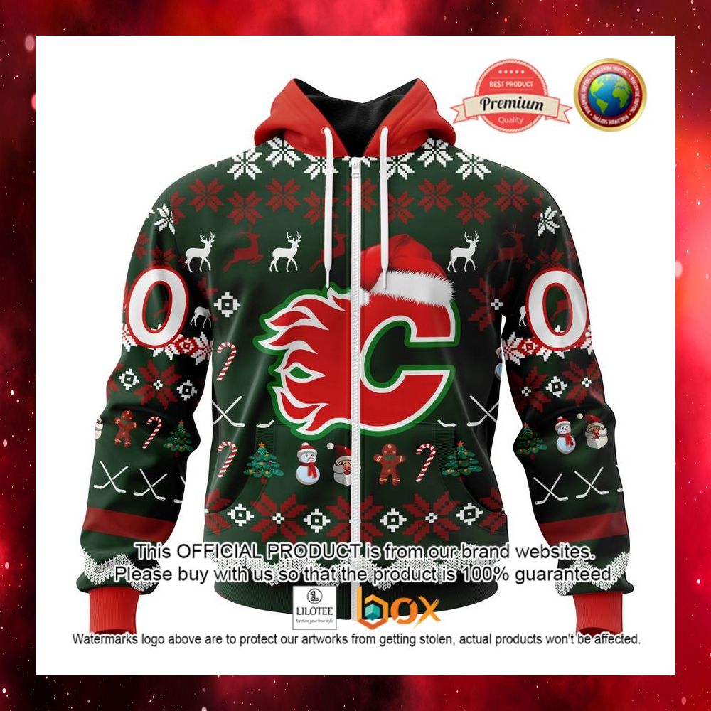 HOT NHL Calgary Flames Team Santa Hat Custom 3D Hoodie, T-Shirt 7