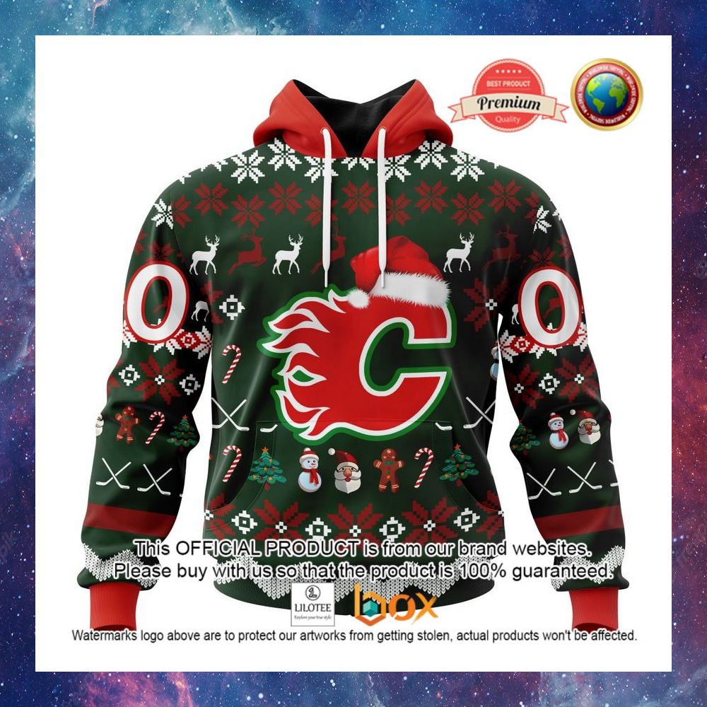 HOT NHL Calgary Flames Team Santa Hat Custom 3D Hoodie, T-Shirt 6