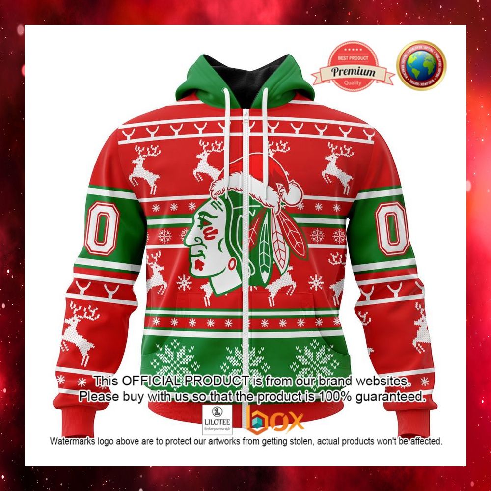 HOT NHL Chicago BlackHawks Santa Hat Custom 3D Hoodie, T-Shirt 7