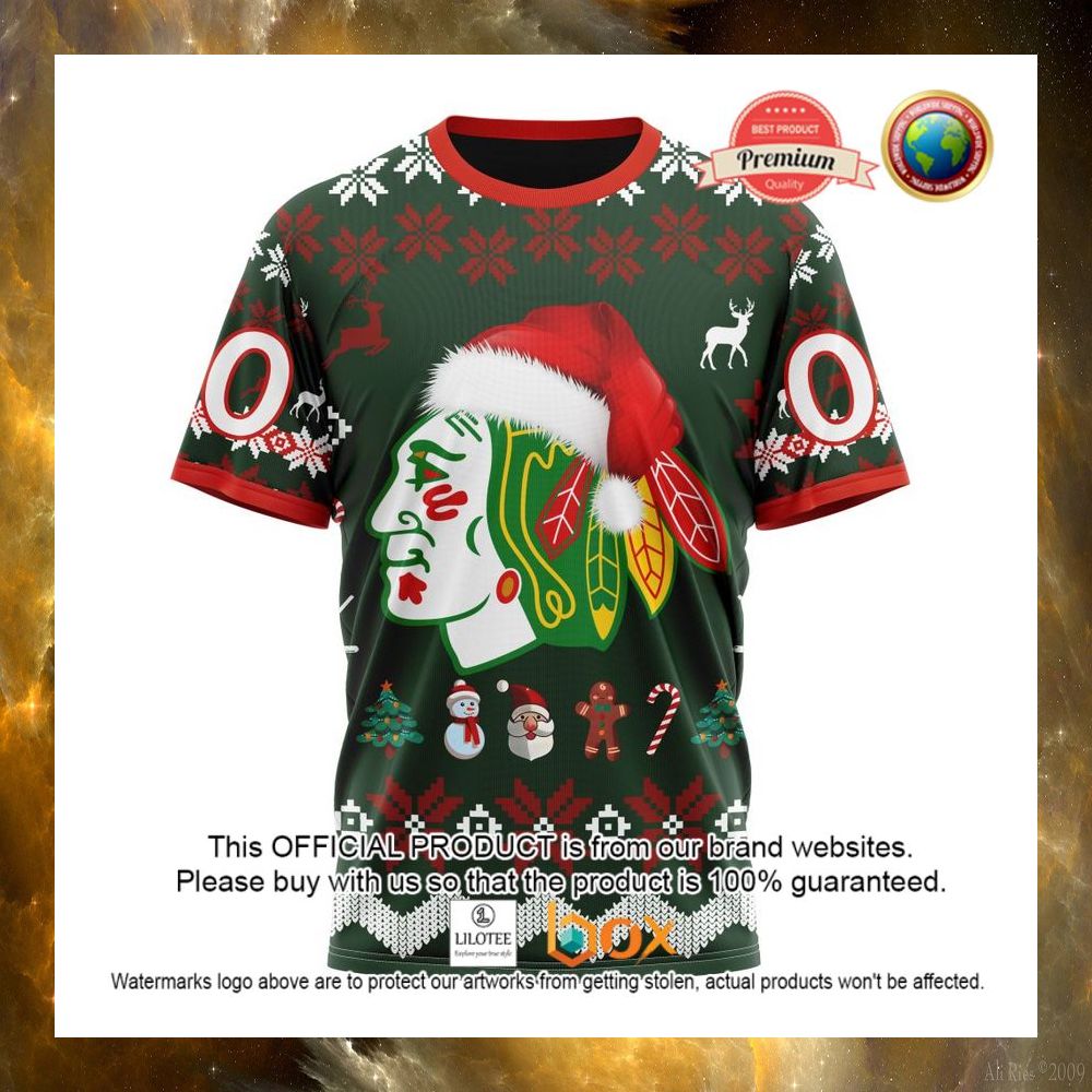 HOT NHL Chicago BlackHawks Team Santa Hat Custom 3D Hoodie, T-Shirt 12