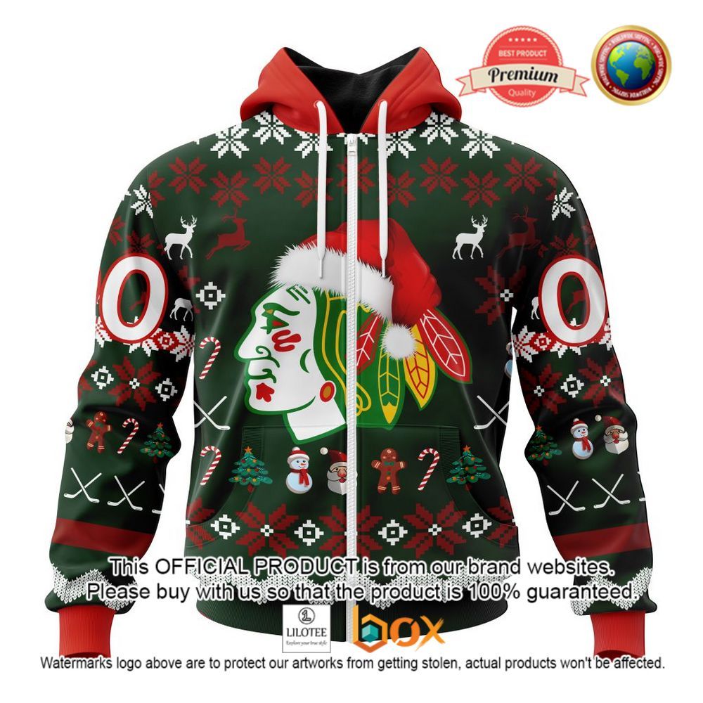 HOT NHL Chicago BlackHawks Team Santa Hat Custom 3D Hoodie, T-Shirt 2