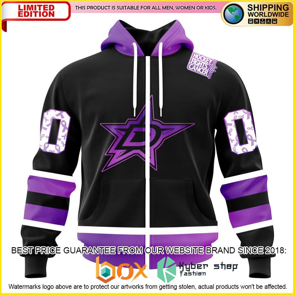 NEW NHL Dallas Stars Black Hockey Fights Cancer Personalized 3D Hoodie, Shirt 19