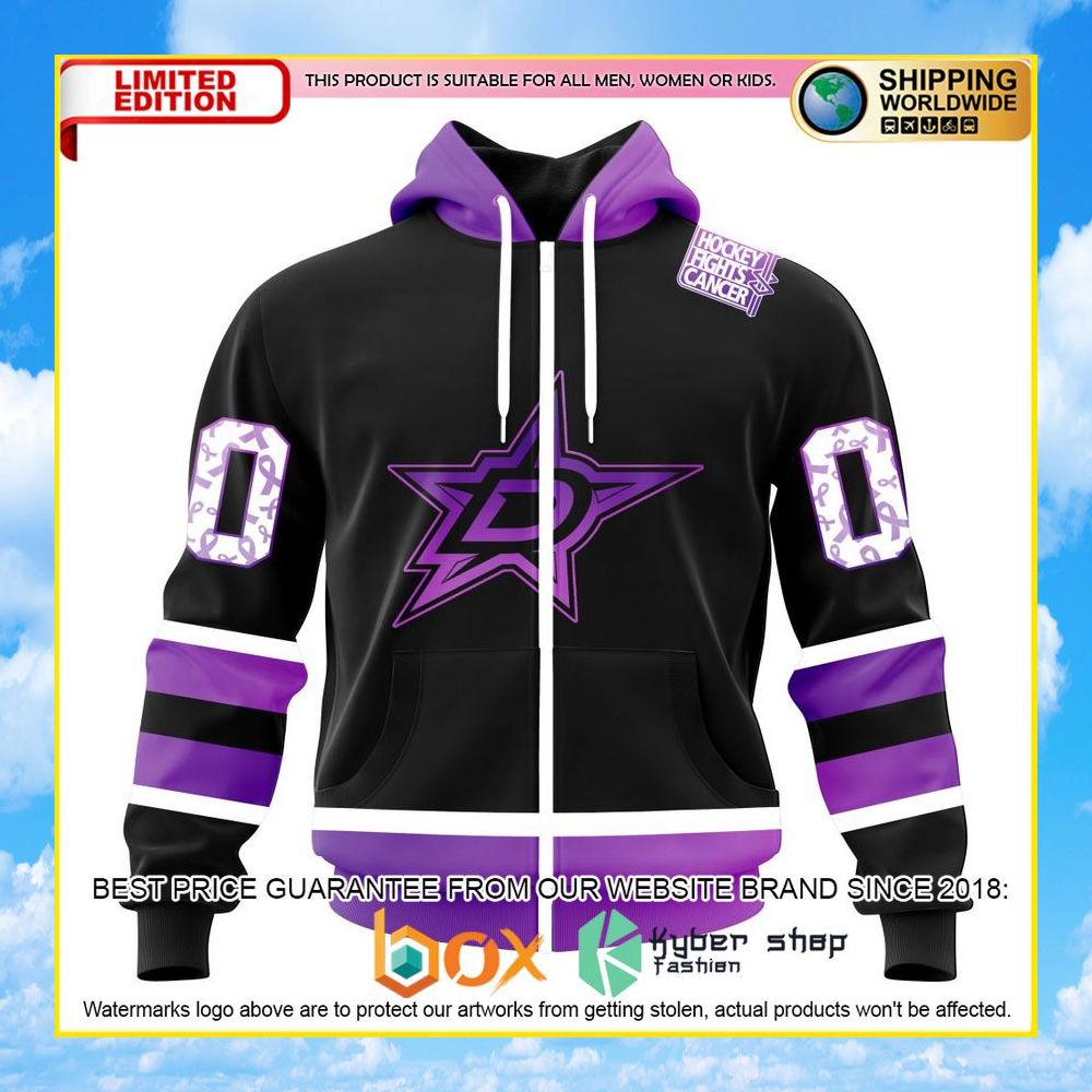 NEW NHL Dallas Stars Black Hockey Fights Cancer Personalized 3D Hoodie, Shirt 28