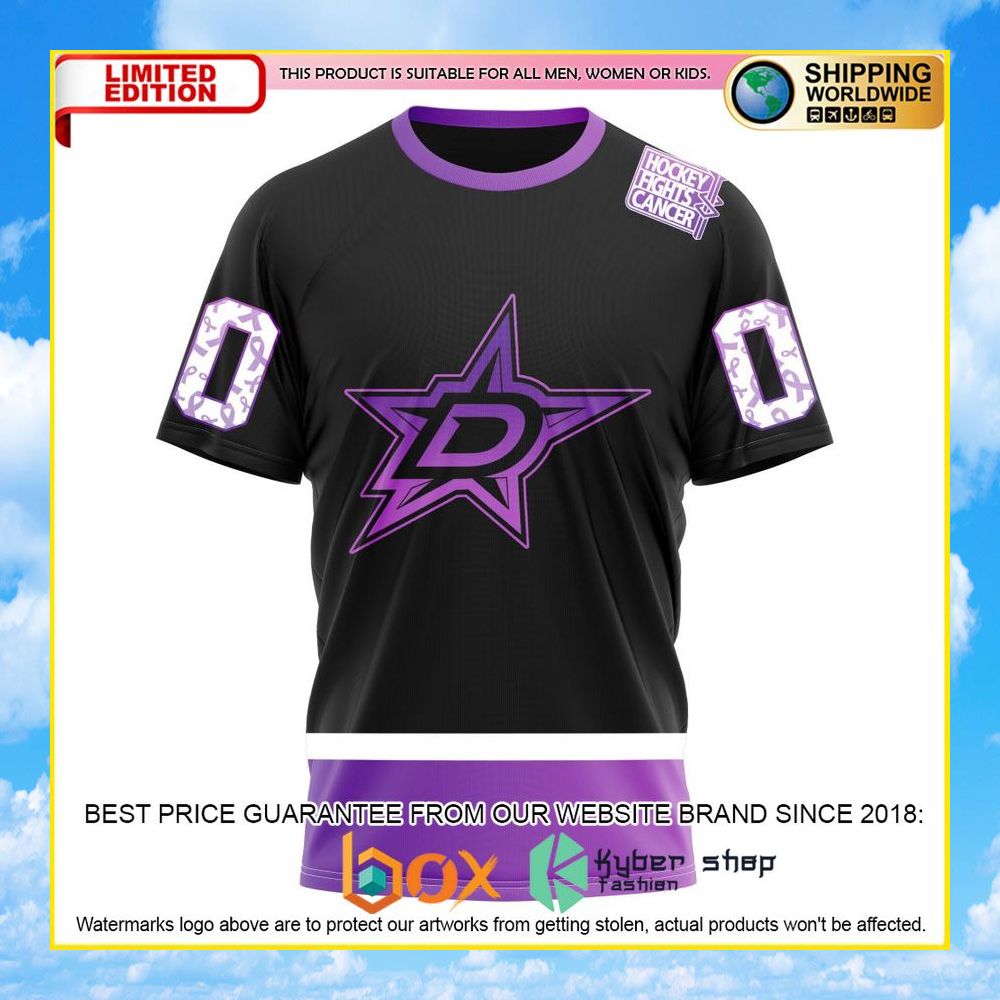 NEW NHL Dallas Stars Black Hockey Fights Cancer Personalized 3D Hoodie, Shirt 17