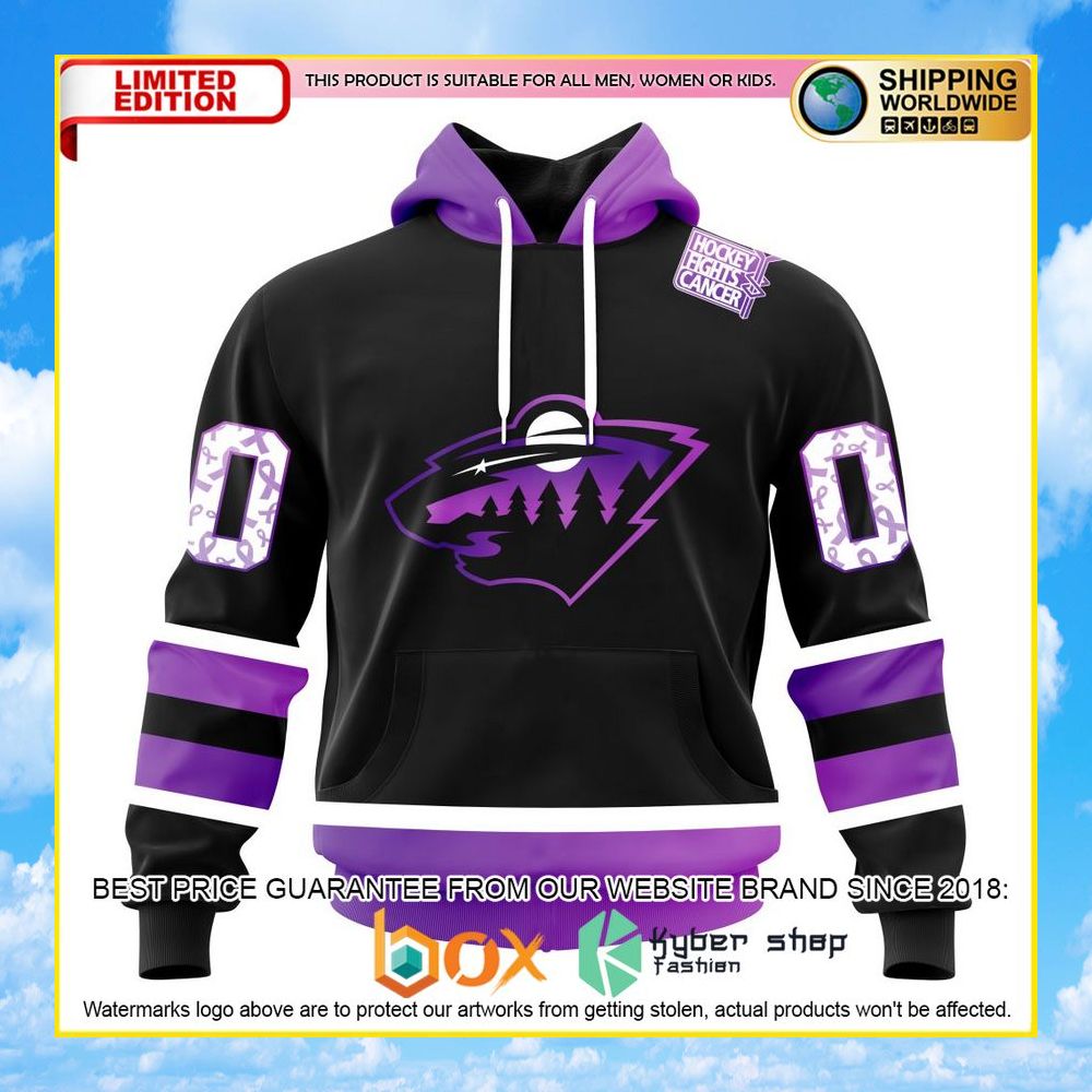 NEW NHL Minnesota Wild Black Hockey Fights Cancer Personalized 3D Hoodie, Shirt 27