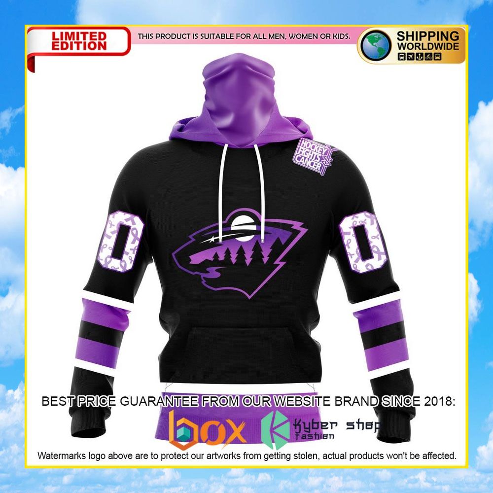 NEW NHL Minnesota Wild Black Hockey Fights Cancer Personalized 3D Hoodie, Shirt 30
