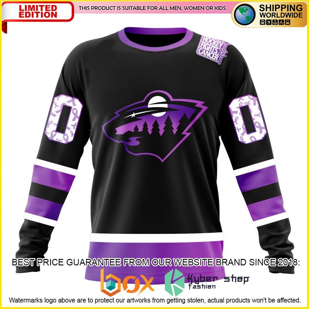 NEW NHL Minnesota Wild Black Hockey Fights Cancer Personalized 3D Hoodie, Shirt 23