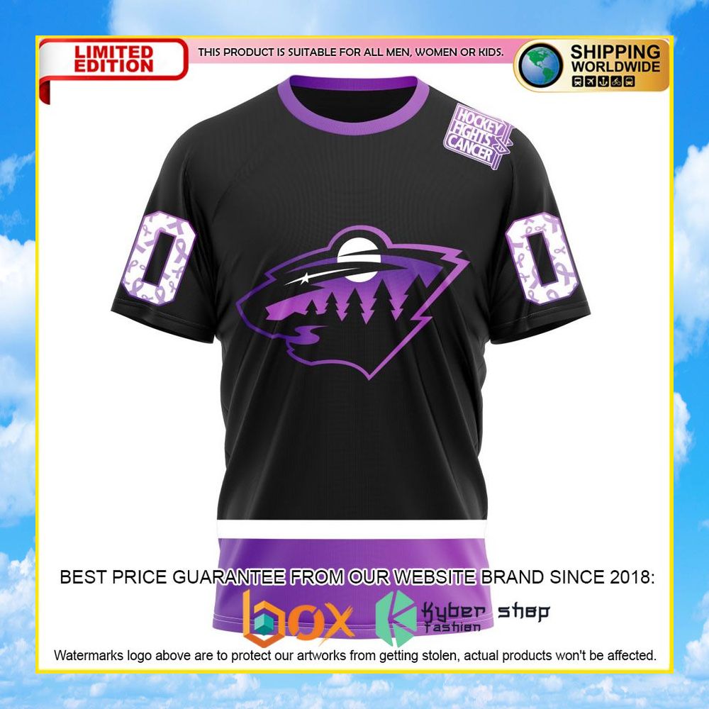 NEW NHL Minnesota Wild Black Hockey Fights Cancer Personalized 3D Hoodie, Shirt 34
