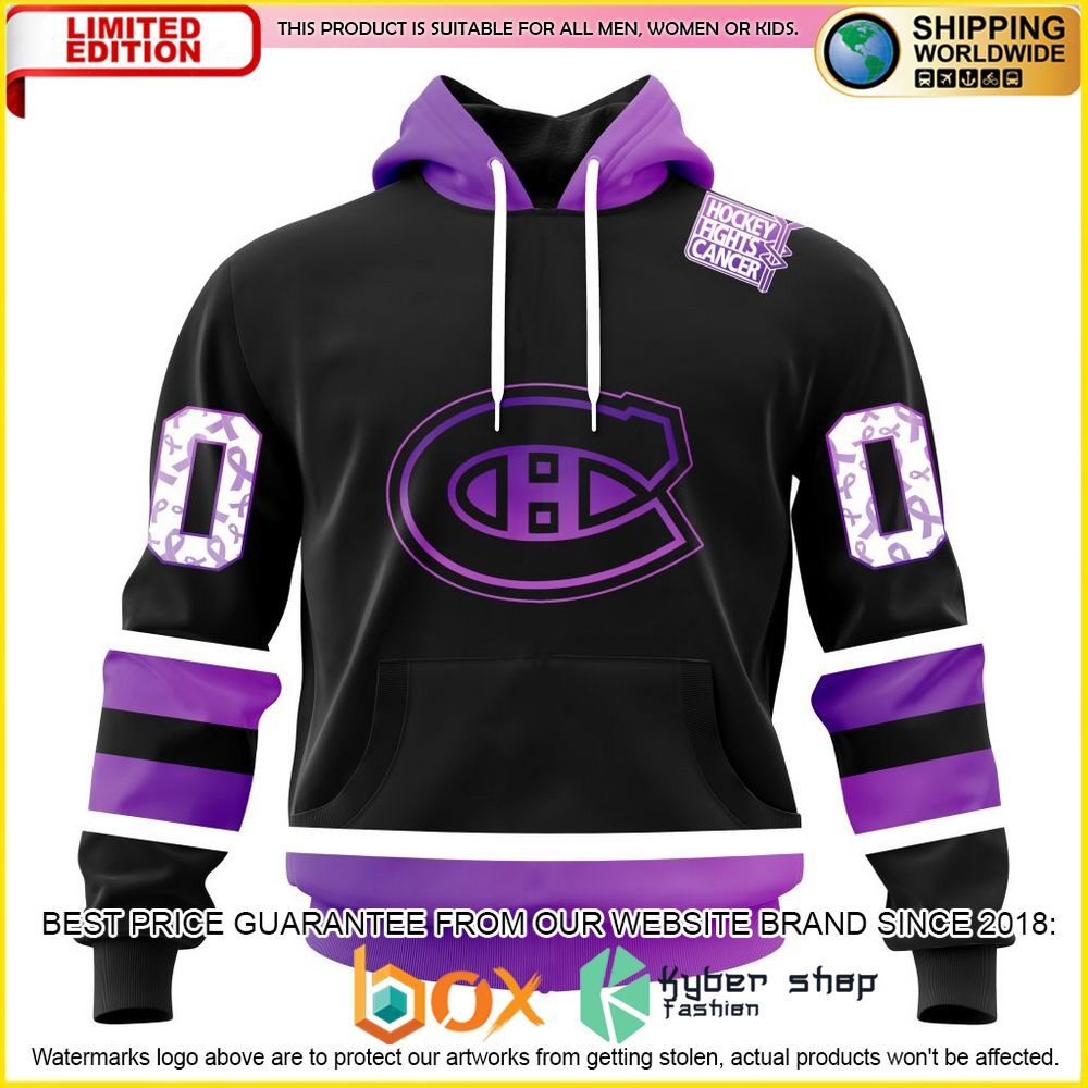 NEW NHL Montreal Canadiens Black Hockey Fights Cancer Personalized 3D Hoodie, Shirt 37