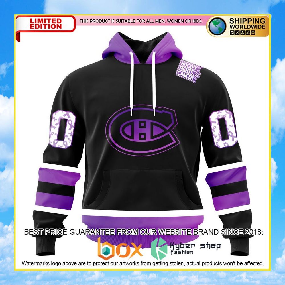 NEW NHL Montreal Canadiens Black Hockey Fights Cancer Personalized 3D Hoodie, Shirt 10