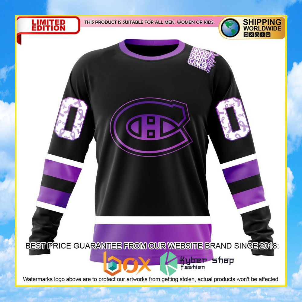 NEW NHL Montreal Canadiens Black Hockey Fights Cancer Personalized 3D Hoodie, Shirt 15