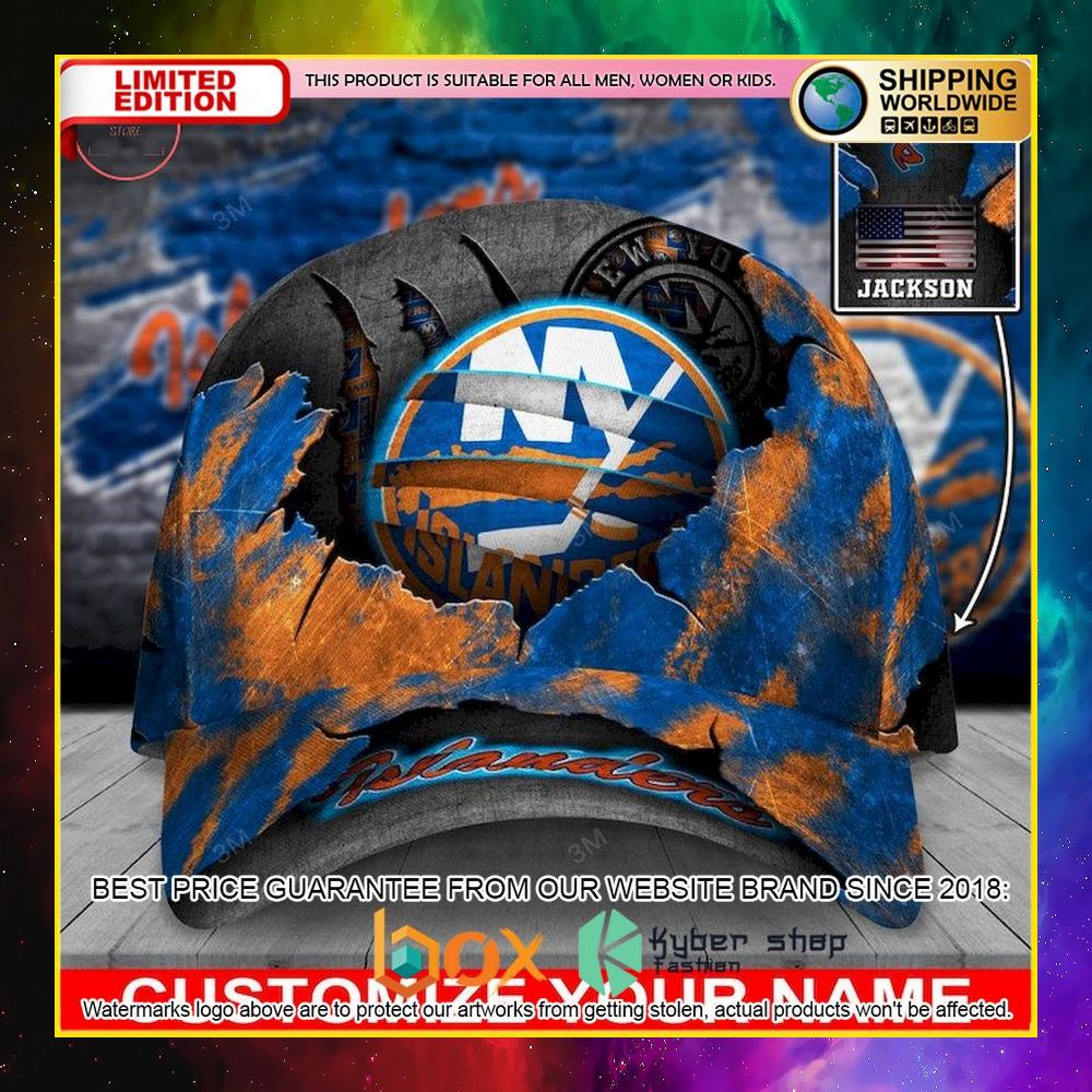 NEW NHL New York Islanders Skull Custom Name Cap Hat 4