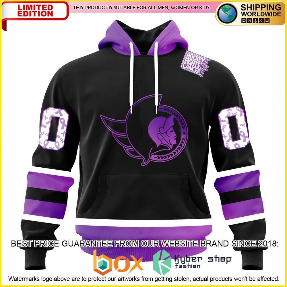 NEW NHL Ottawa Senators Black Hockey Fights Cancer Personalized 3D Hoodie, Shirt 1