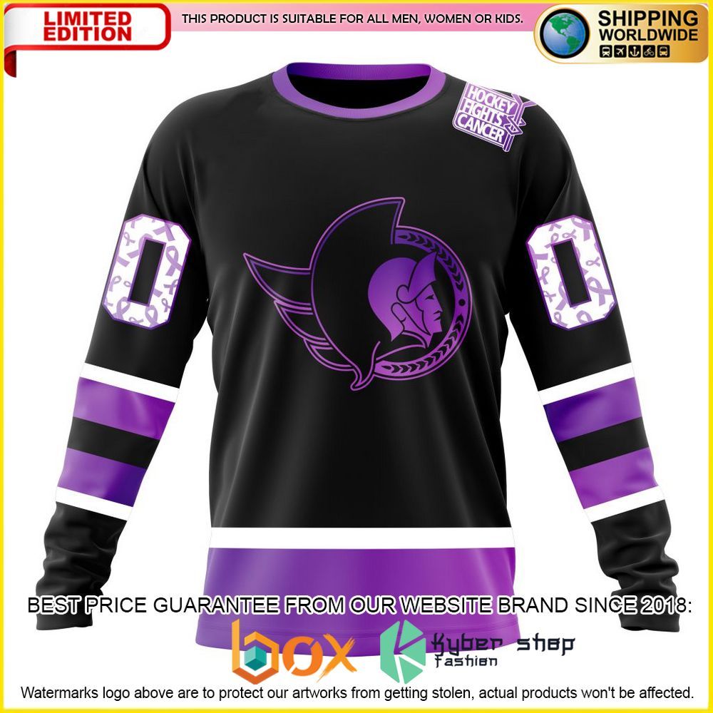 NEW NHL Ottawa Senators Black Hockey Fights Cancer Personalized 3D Hoodie, Shirt 6