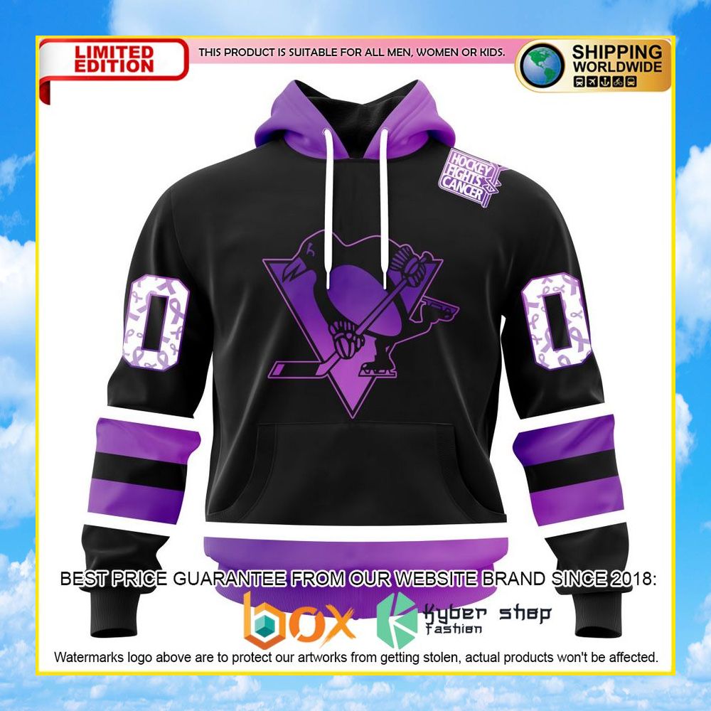 NEW NHL Pittsburgh Penguins Black Hockey Fights Cancer Personalized 3D Hoodie, Shirt 27