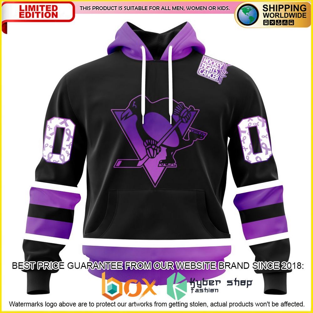 NEW NHL Pittsburgh Penguins Black Hockey Fights Cancer Personalized 3D Hoodie, Shirt 40