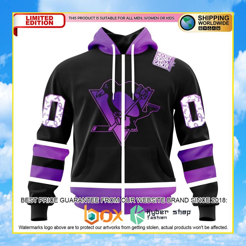 NEW NHL Pittsburgh Penguins Black Hockey Fights Cancer Personalized 3D Hoodie, Shirt 28