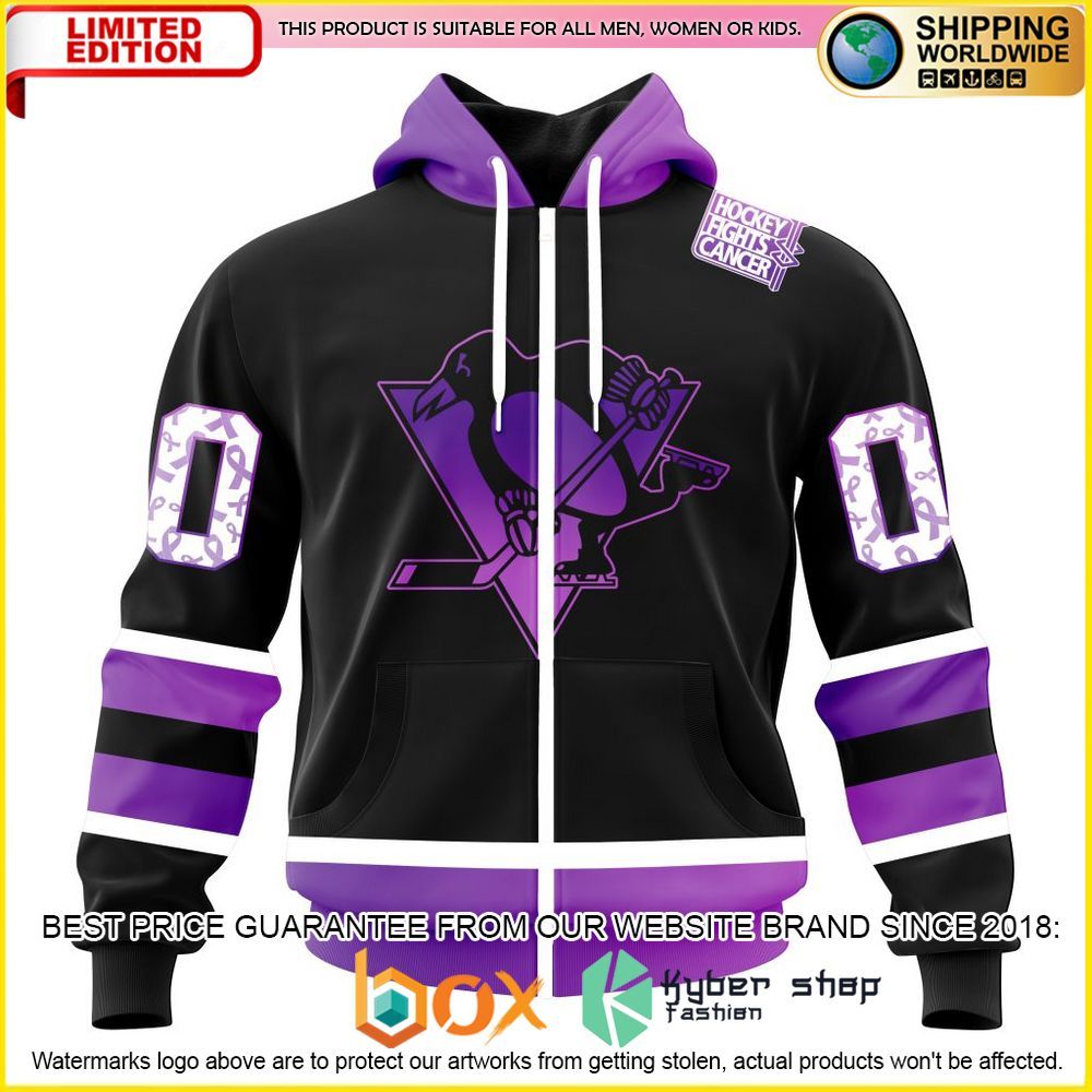 NEW NHL Pittsburgh Penguins Black Hockey Fights Cancer Personalized 3D Hoodie, Shirt 2