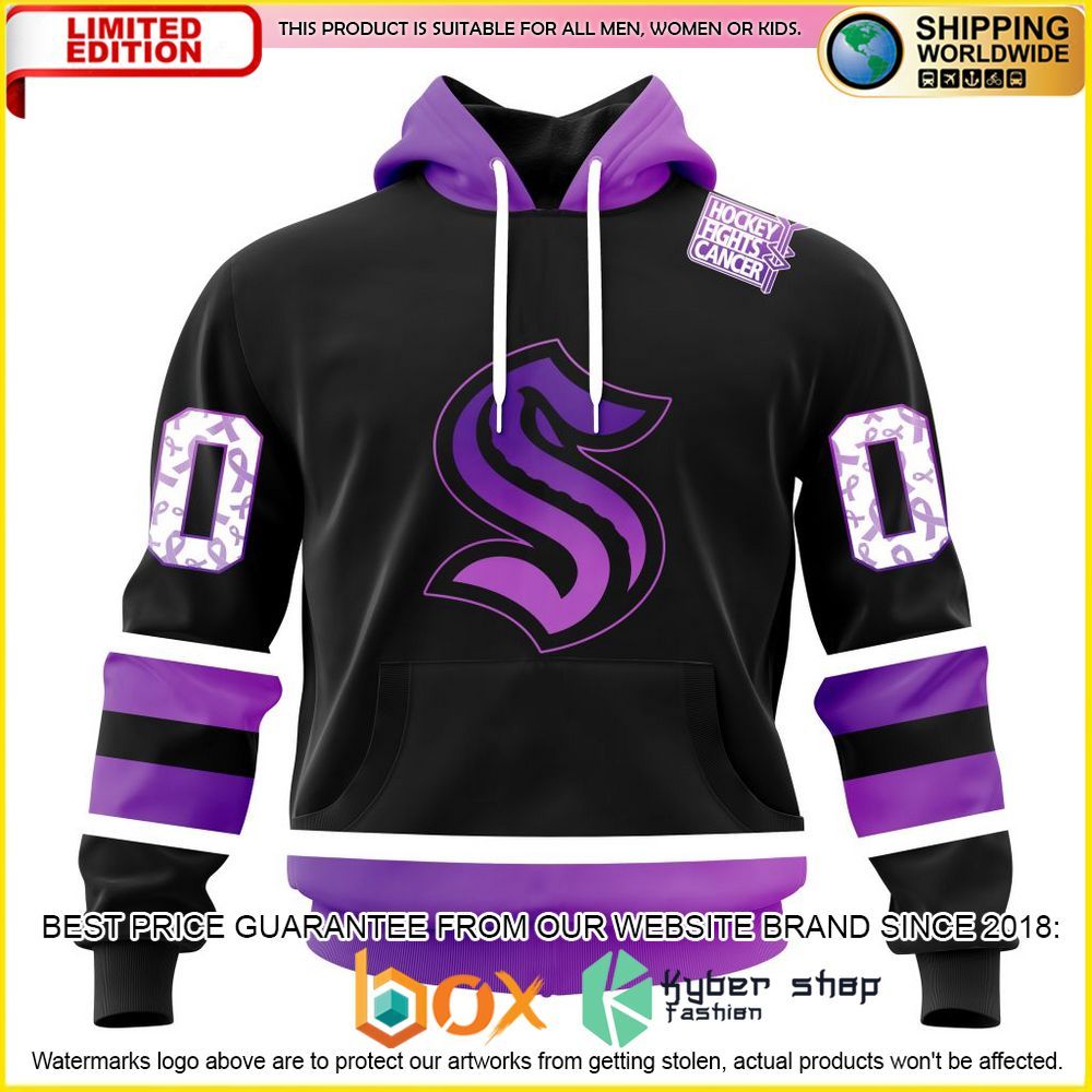 NEW NHL Seattle Kraken Black Hockey Fights Cancer Personalized 3D Hoodie, Shirt 1