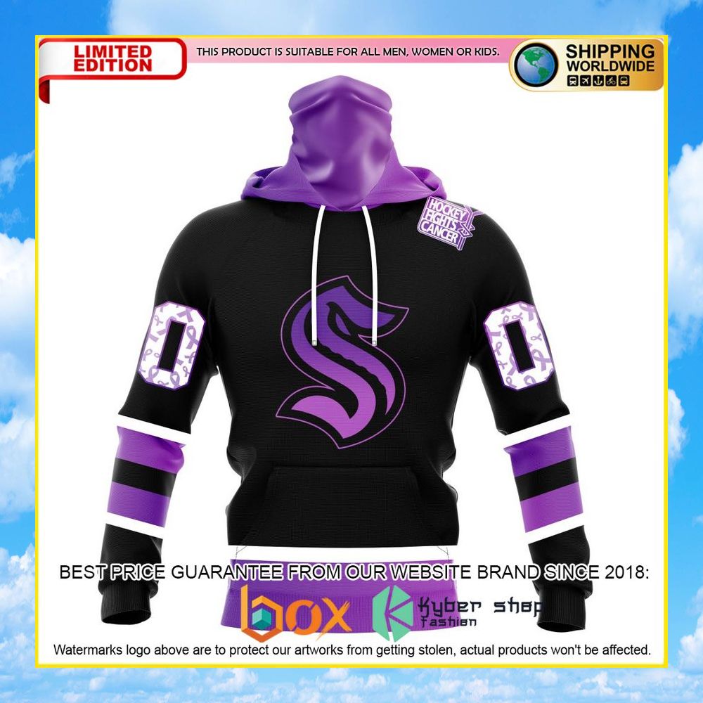 NEW NHL Seattle Kraken Black Hockey Fights Cancer Personalized 3D Hoodie, Shirt 30