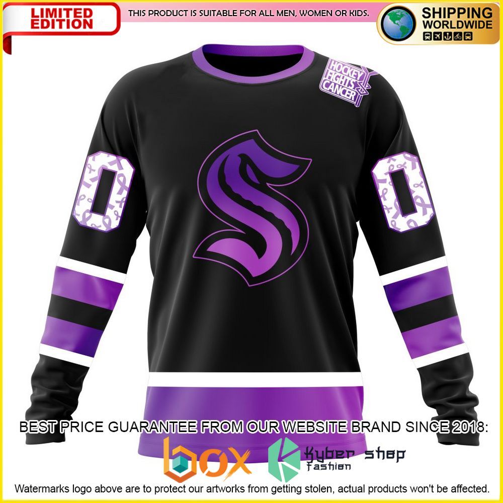 NEW NHL Seattle Kraken Black Hockey Fights Cancer Personalized 3D Hoodie, Shirt 6