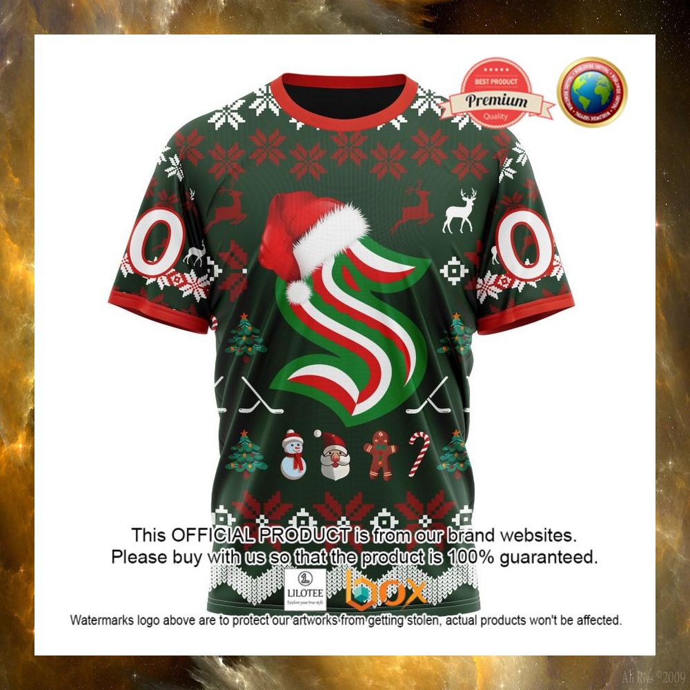 HOT NHL Seattle Kraken Team Santa Hat Custom 3D Hoodie, T-Shirt 11