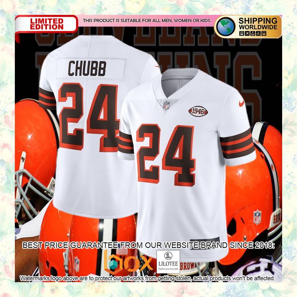 BEST Nick Chubb Cleveland Browns 1946 Collection Alternate Vapor White Football Jersey 4