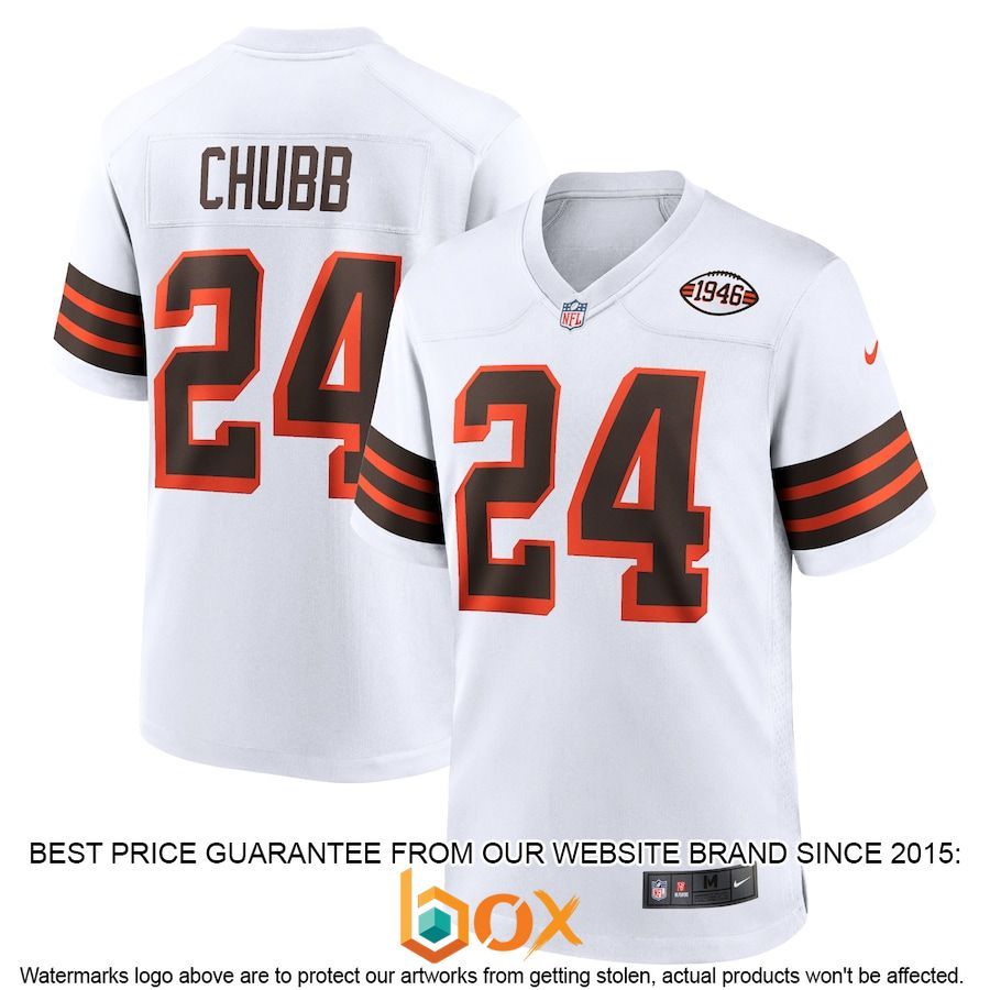 BEST Nick Chubb Cleveland Browns 1946 Collection Alternate White Football Jersey 1