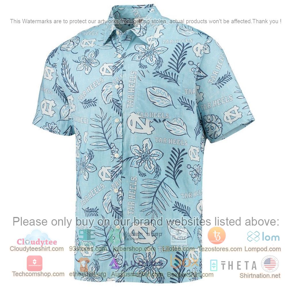 HOT North Carolina Tar Heels Carolina Blue Floral Button-Up Hawaii Shirt 2