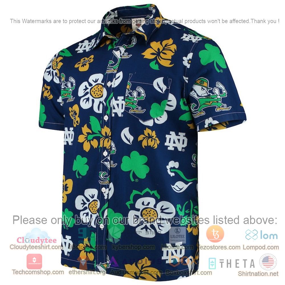HOT Notre Dame Fighting Irish Navy Floral Button-Up Hawaii Shirt 2