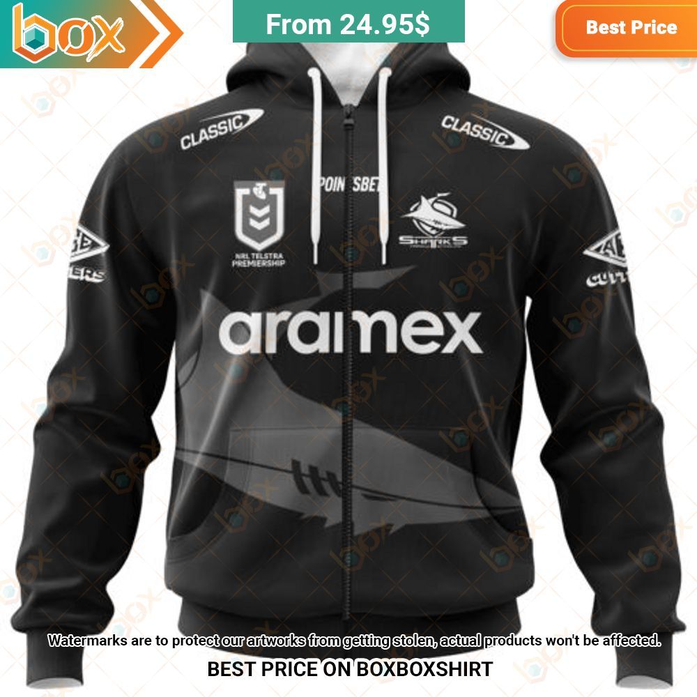 NRL Cronulla-Sutherland Sharks Aramex Special Monochrome Design Shirt Hoodie 21