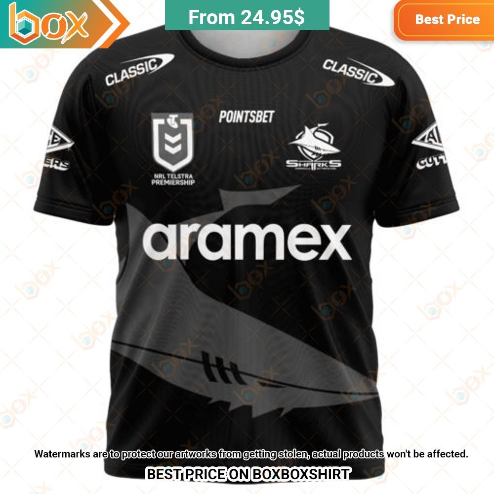 NRL Cronulla-Sutherland Sharks Aramex Special Monochrome Design Shirt Hoodie 12
