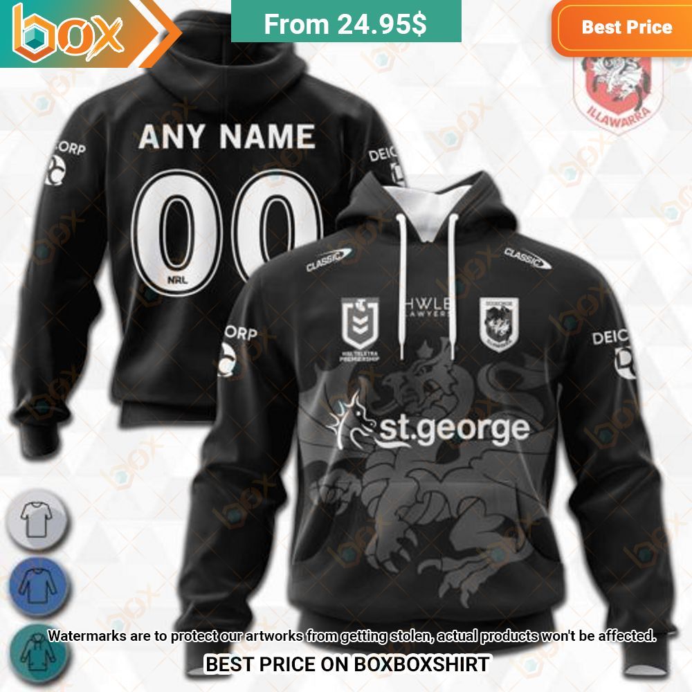 NRL St. George Illawarra Dragons Special Monochrome Design Shirt Hoodie 22