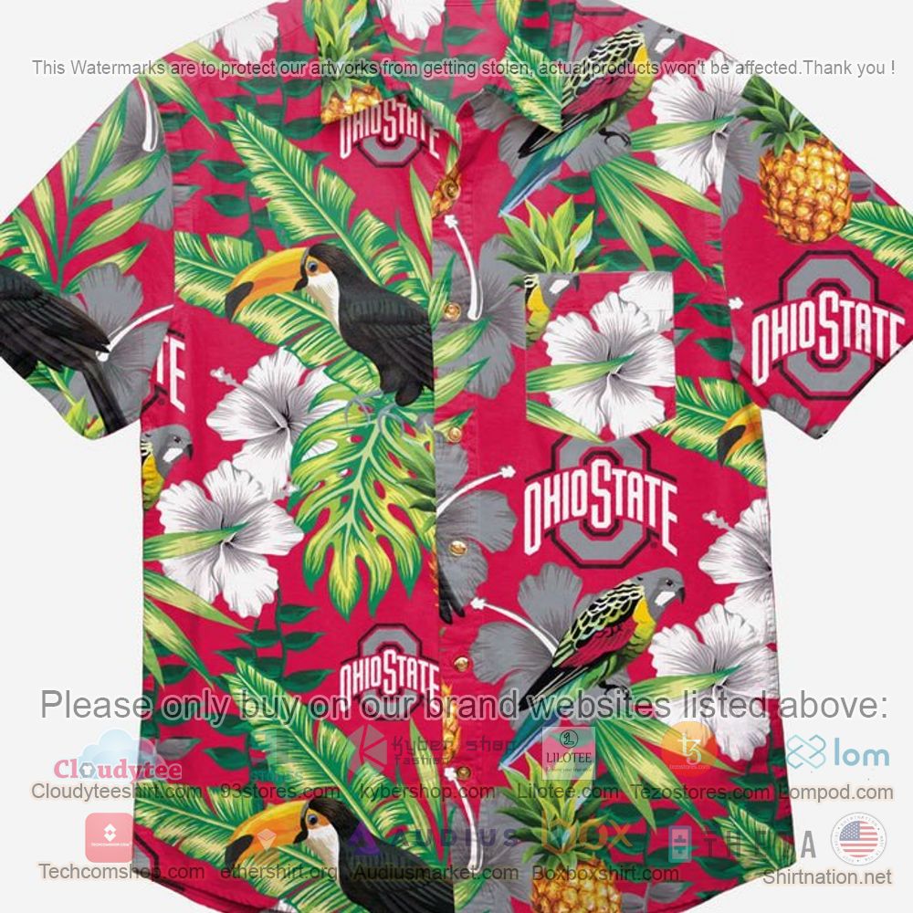 HOT Ohio State Buckeyes Floral Button-Up Hawaii Shirt 2