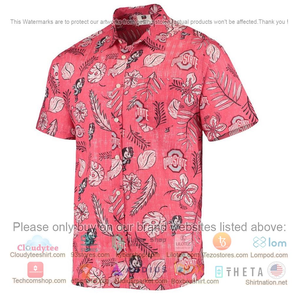 HOT Ohio State Buckeyes Scarlet Pink Floral Button-Up Hawaii Shirt 2