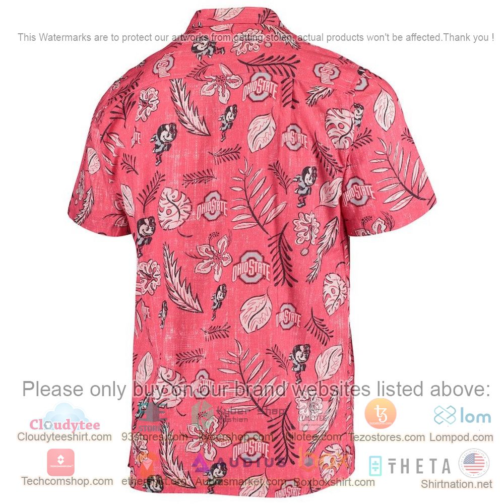 HOT Ohio State Buckeyes Scarlet Pink Floral Button-Up Hawaii Shirt 3