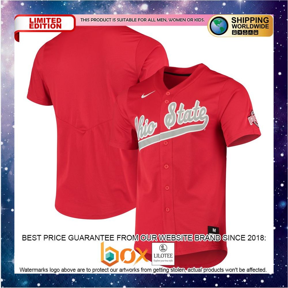 NEW Ohio State Buckeyes Vapor Untouchable Elite Replica Full-Button Scarlet Baseball Jersey 1