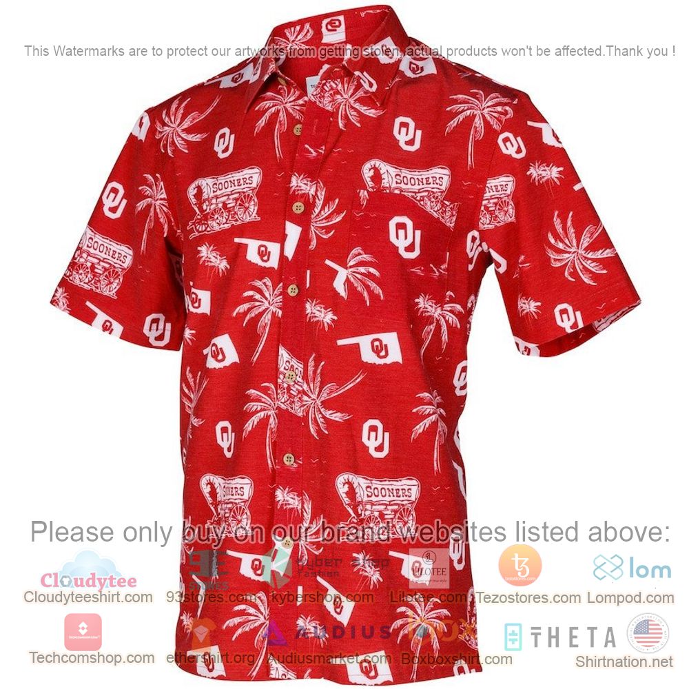 HOT Oklahoma Sooners Crimson Coconut Tree Button-Up Hawaii Shirt 2
