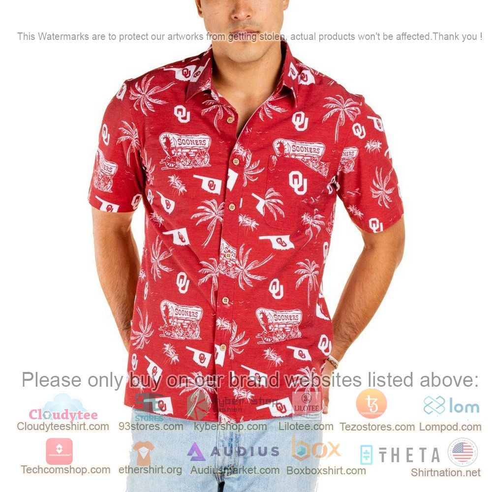HOT Oklahoma Sooners Crimson Coconut Tree Button-Up Hawaii Shirt 4