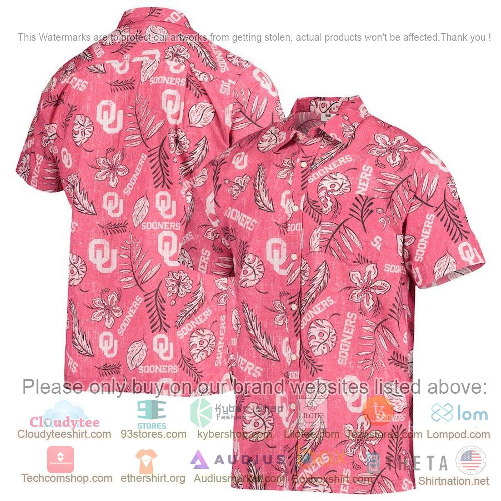 HOT Oklahoma Sooners Crimson Floral Button-Up Hawaii Shirt 1